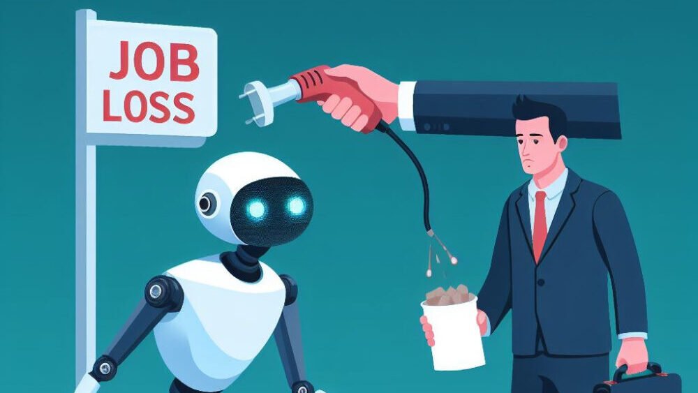 A human worker being replaced by a robot