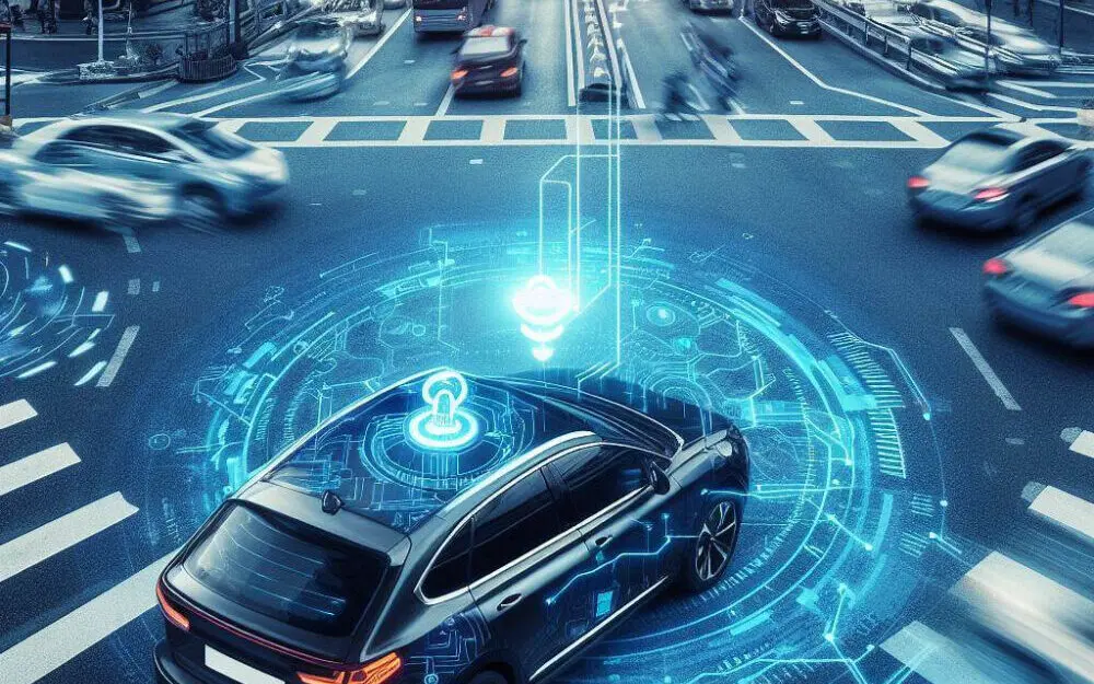 An image of a self-driving car navigating a busy intersection, to show the decision-making component of AI for self-driving cars.