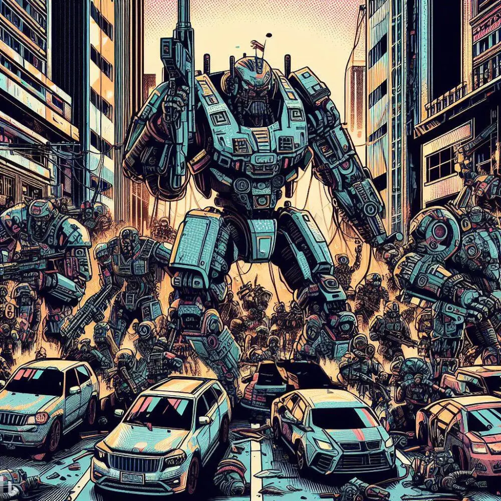 A robot army invading a city
