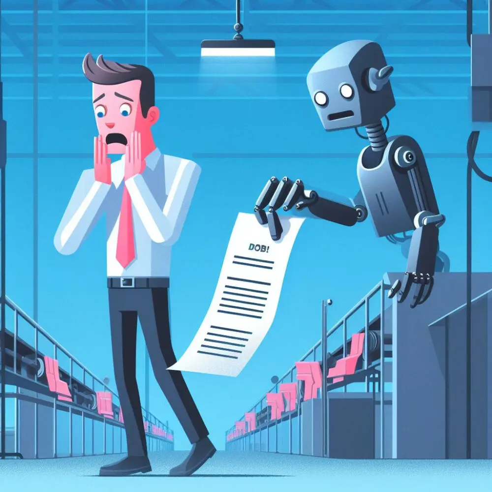 A human worker being replaced by a robot