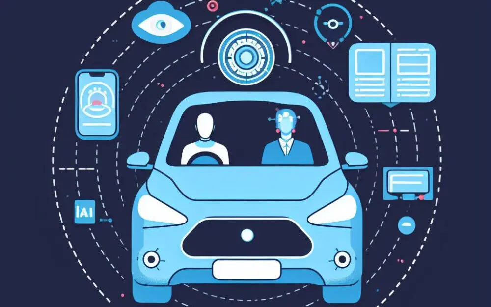 An image of a self-driving car with a human driver or passenger, to show the social impact component of AI for self-driving cars.